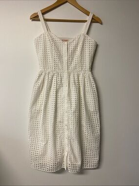 Brooks Brothers White Eyelet Midi Dress Bustier Sweatheart with Button Front